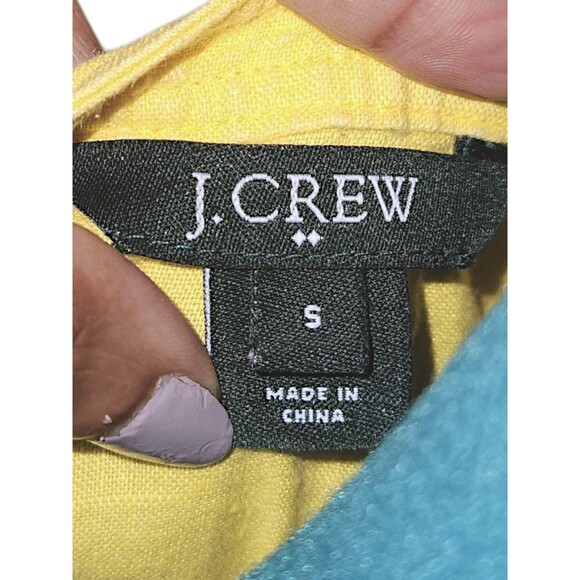 J.Crew Factory Yellow Linen Pleated Neckline Button Detail Shirt, Size Small - Picture 2 of 6